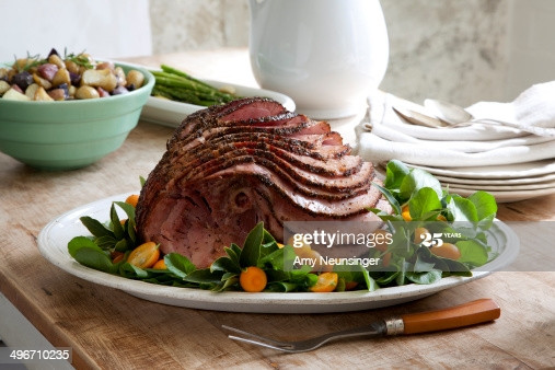 Vegetable Side Dishes Ham
 Sliced Ham And Ve able Side Dishes Wood Table Stock