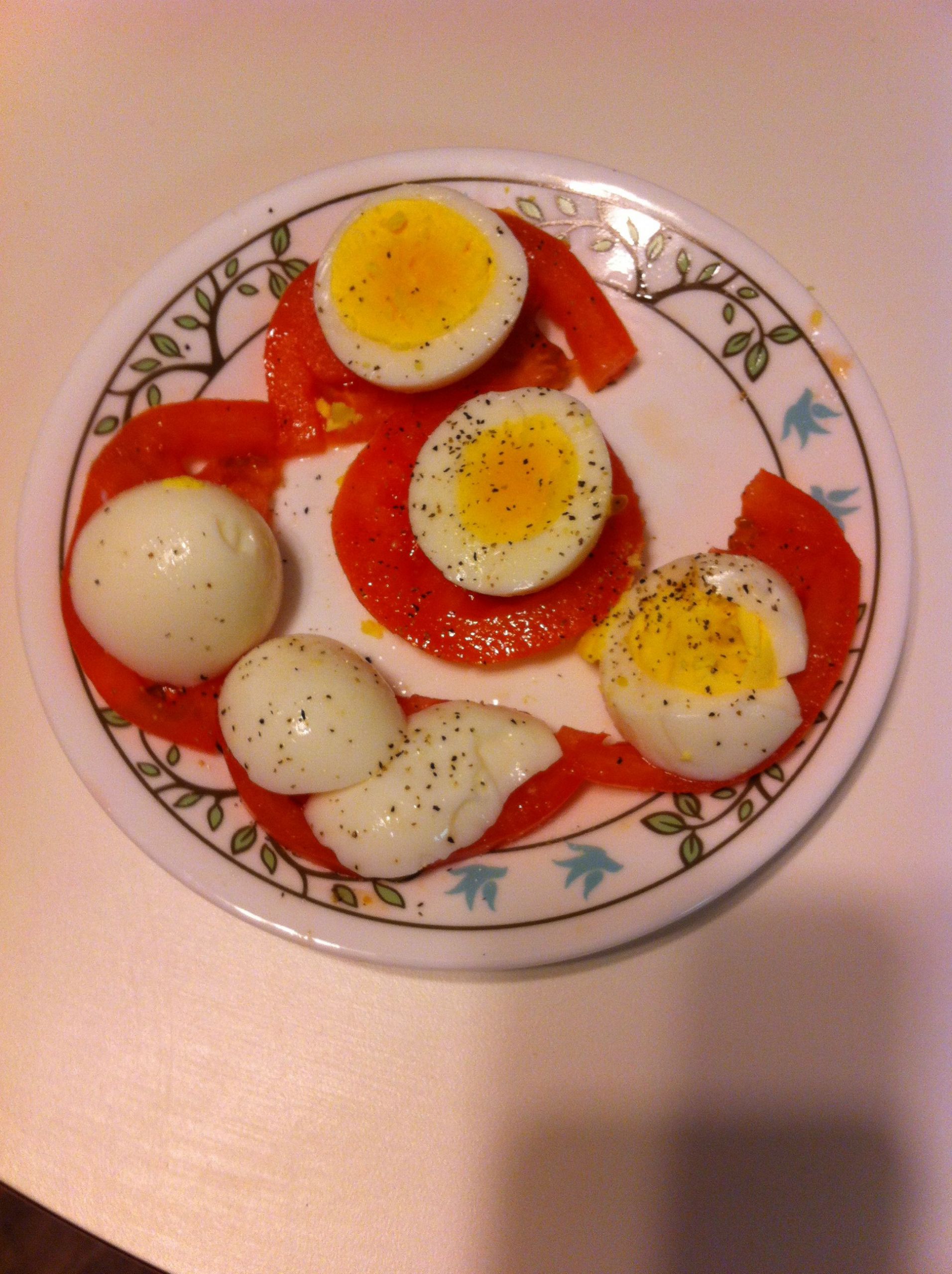 Alternative To Eggs For Breakfast
 2 hard boiled eggs on tomatoe slices A great alternative