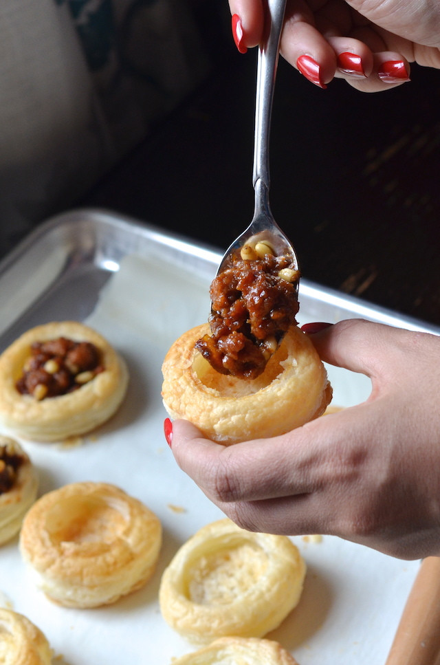 Appetizers Using Puff Pastry
 Puff Pastry Shells with Chorizo Dates & Pine Nuts