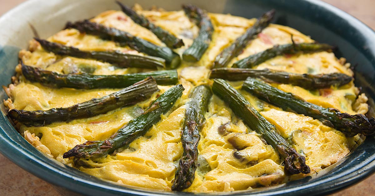 Asparagus And Mushroom Quiche
 Asparagus and Mushroom Quiche with a Brown Rice Crust