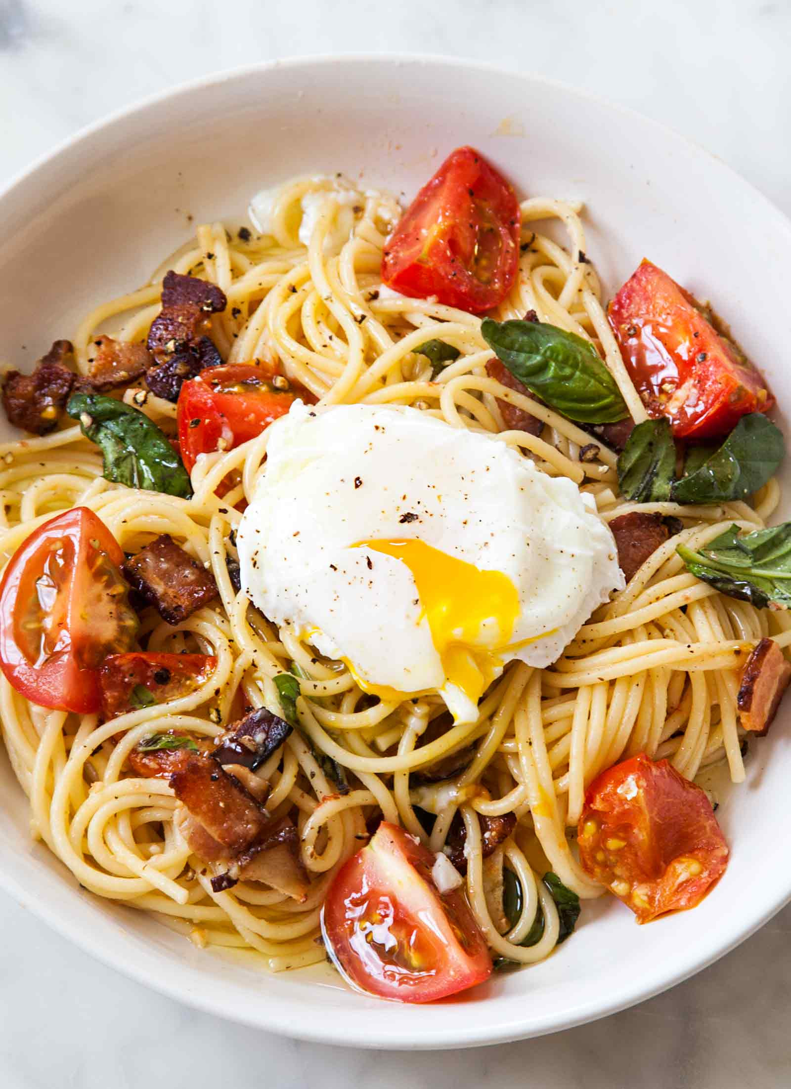 Bacon Dinner Recipes
 Spaghetti with Tomatoes Bacon and Eggs Recipe