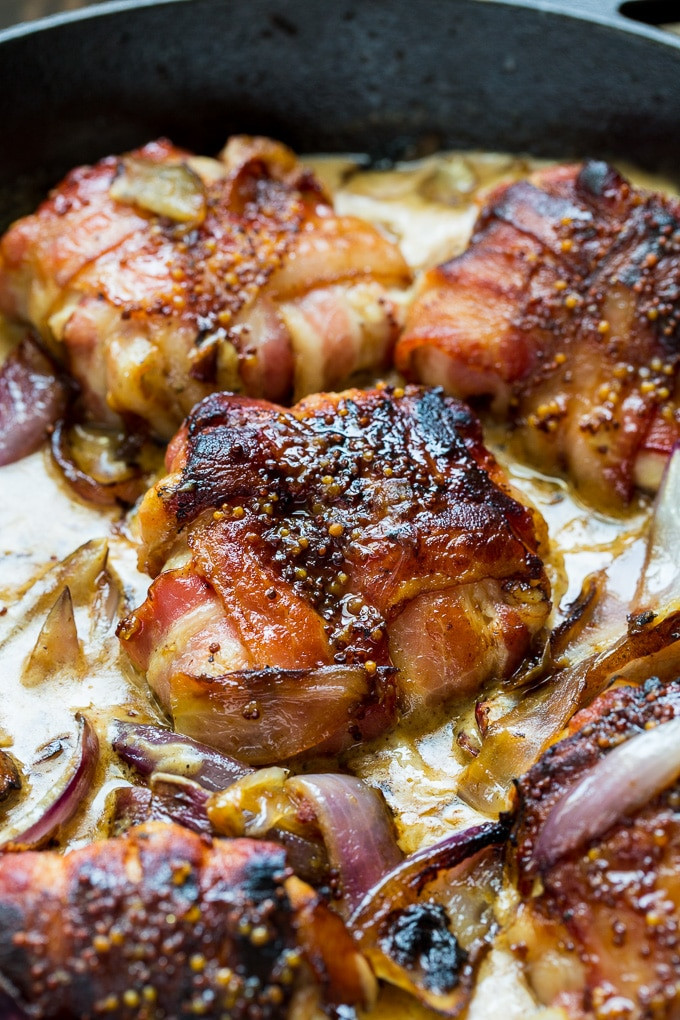 Bacon Wrapped Chicken Thighs
 Bacon Wrapped Chicken Thighs with Mustard Cream Sauce