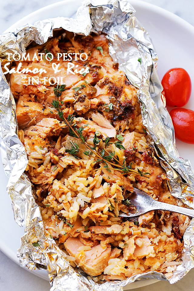 Baked Fish And Rice Recipes
 Tomato Pesto Salmon & Rice Recipe Baked in Foil