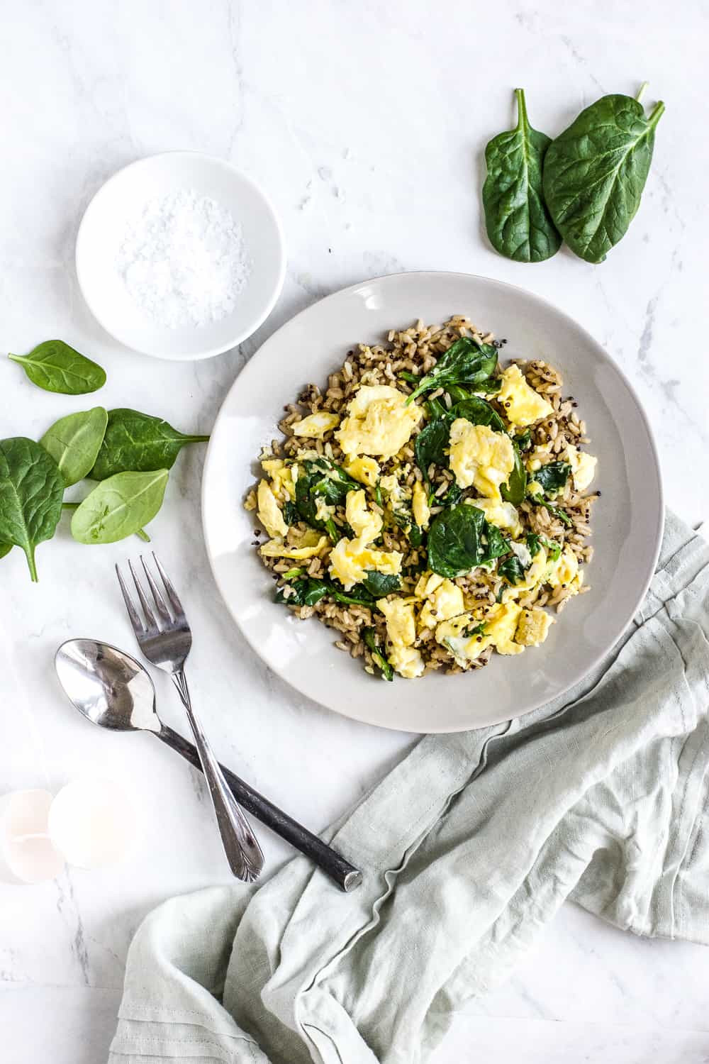 Brown Rice And Eggs
 Brown Rice and Egg Breakfast Bowl with Spinach