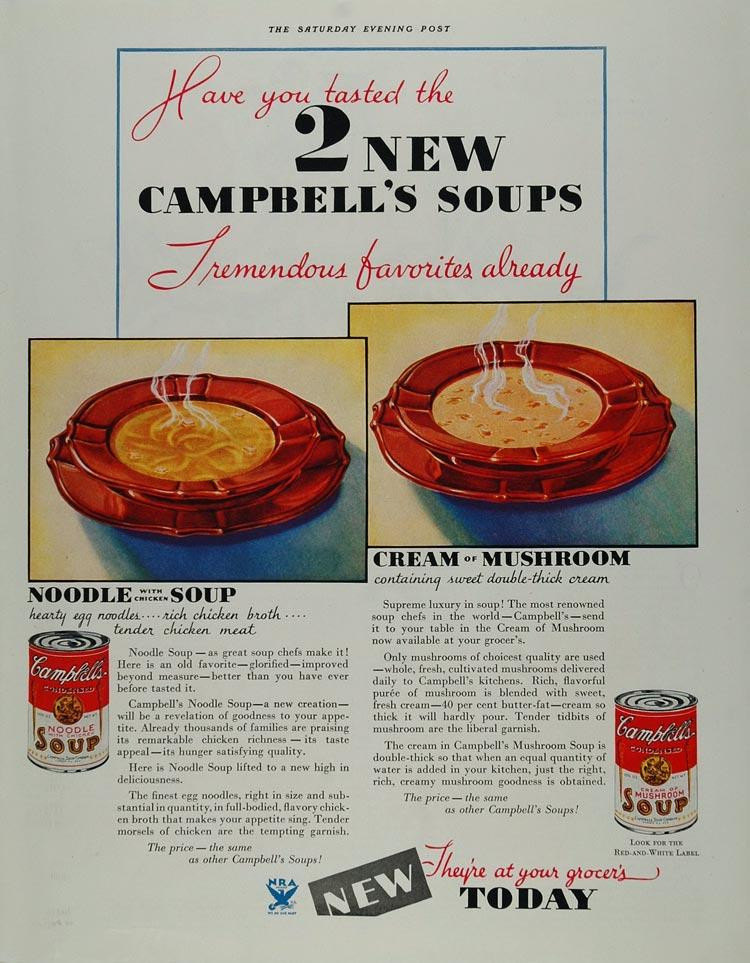 Campbell Mushroom Soup Chicken
 1934 Ad Campbells Noodle Chicken Cream of Mushroom Soup