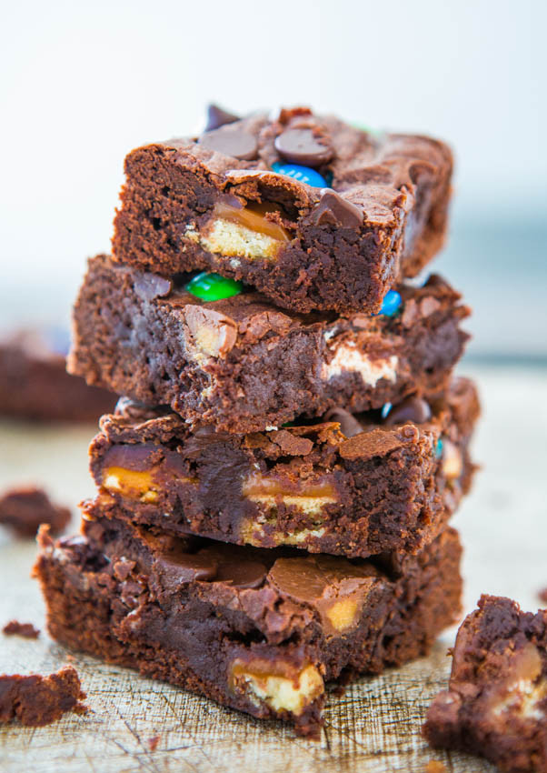 Candy Bar Brownies
 Loaded Fudgy Candy Bar Brownies Averie Cooks