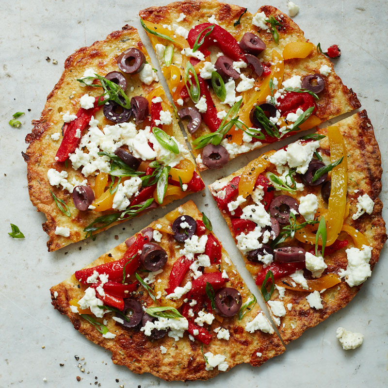 Cauliflower Pizza Recipe
 Cauliflower Crust Pizza with Feta Peppers and Olives