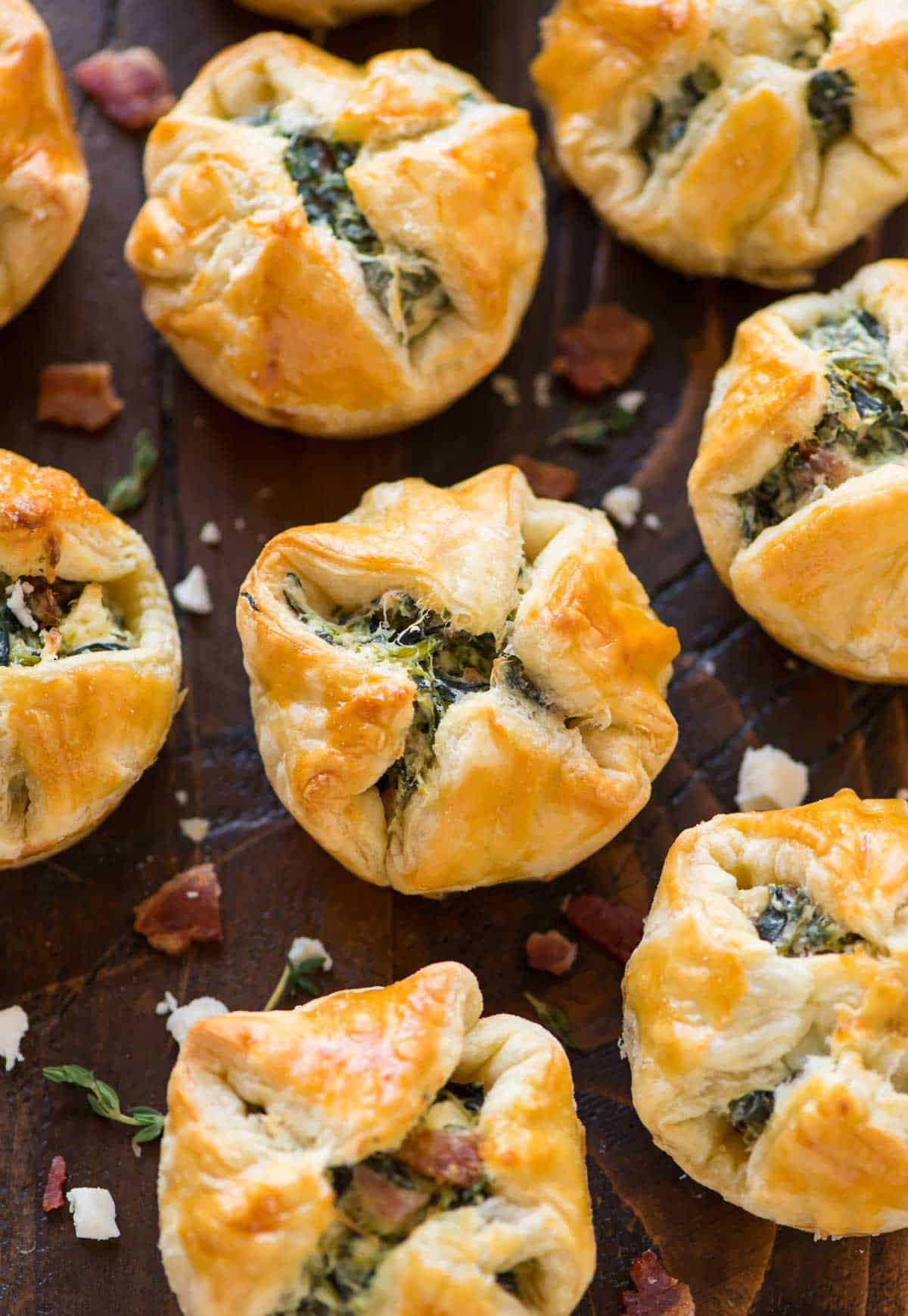 Cheese Puff Appetizers
 Spinach Puffs with Cream Cheese Bacon and Feta