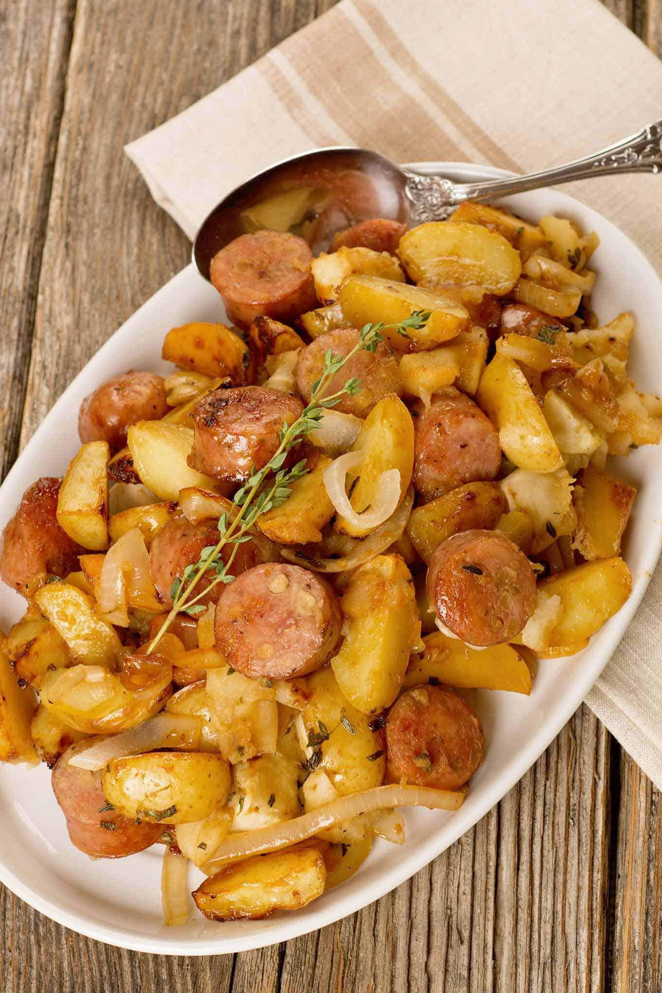 Chicken And Sausage Recipe
 Roasted Chicken Sausage with Potatoes and Apples Recipe