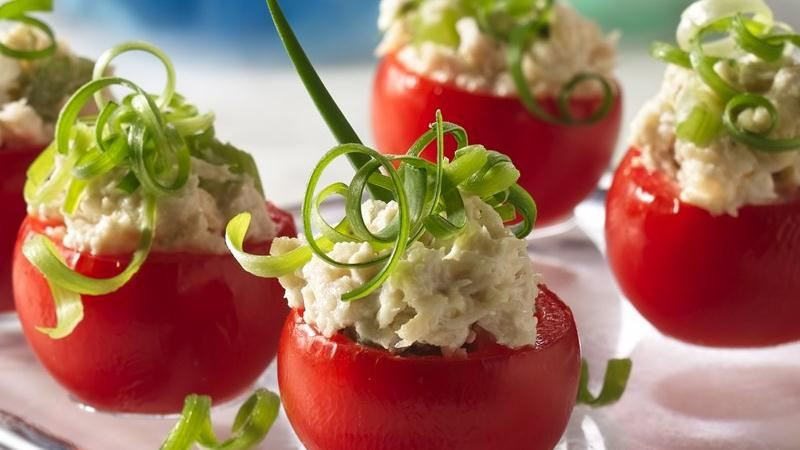 Chicken Salad Appetizers
 Chicken Salad Stuffed Tomato Appetizers recipe from Betty