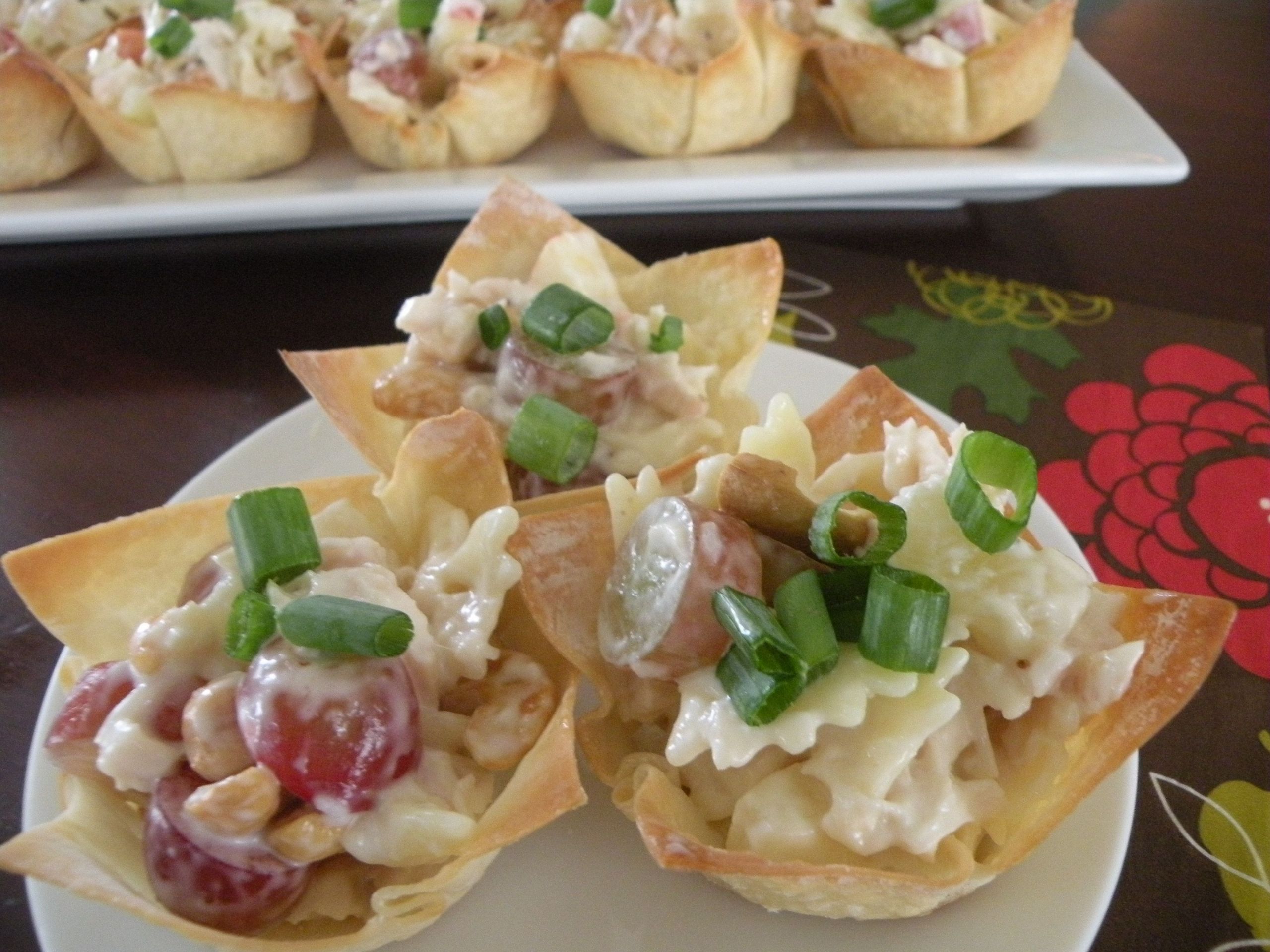 Chicken Salad Appetizers
 use wonton wrappers for mini bowls and fill with any