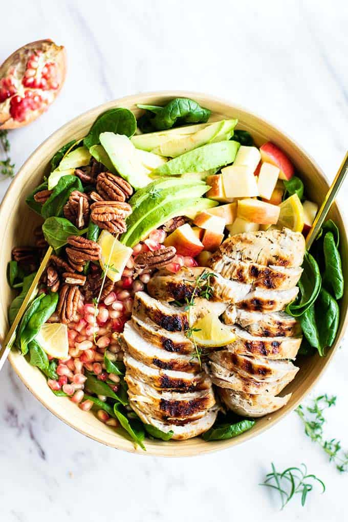 Chicken Spinach Salad
 Chicken Spinach Salad with Avocado Pomegranate and