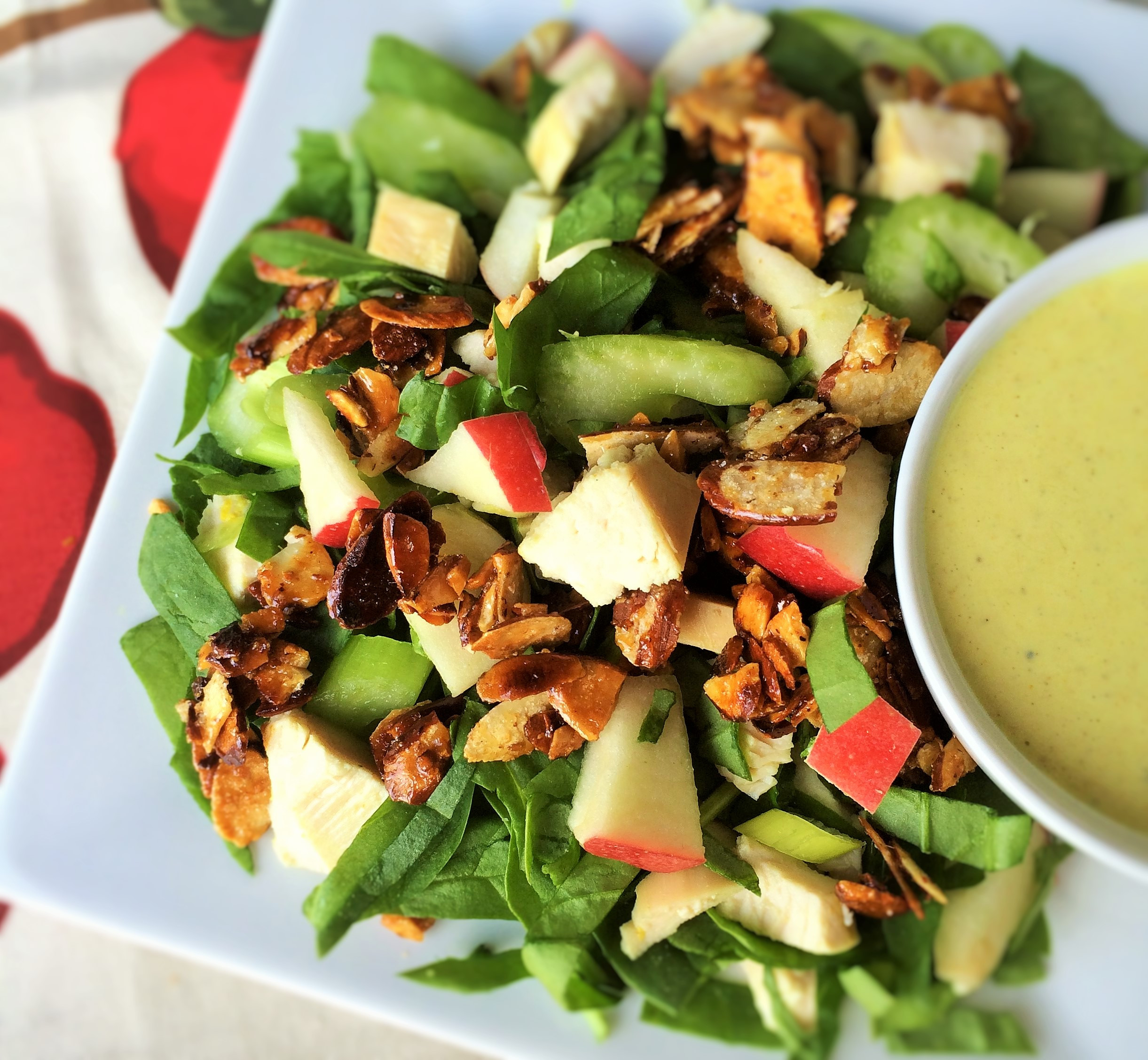 Chicken Spinach Salad
 Chopped Chicken Apple and Spinach Salad with Creamy Curry