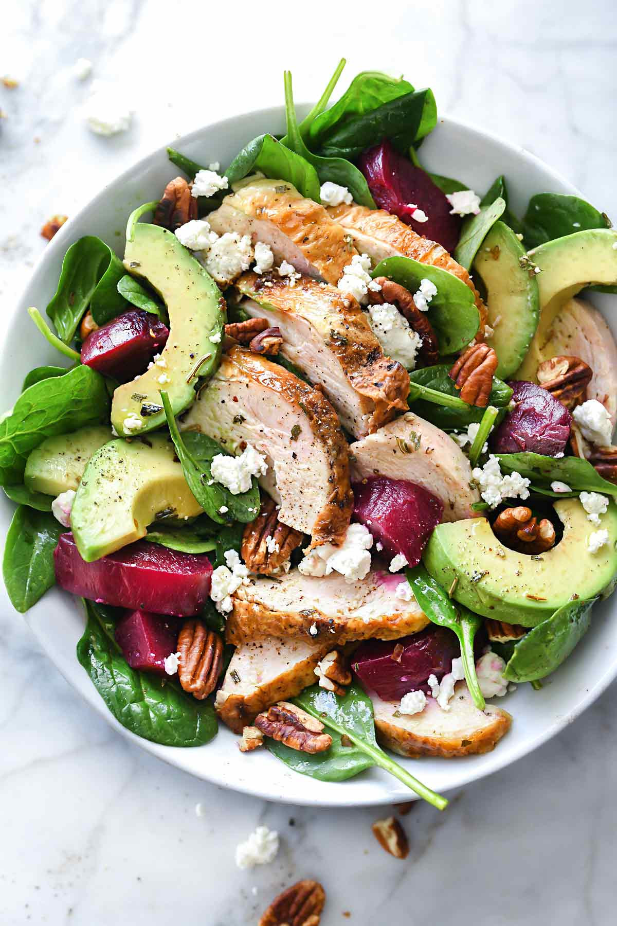 Chicken Spinach Salad
 Roasted Beet Avocado and Goat Cheese Spinach Salad with