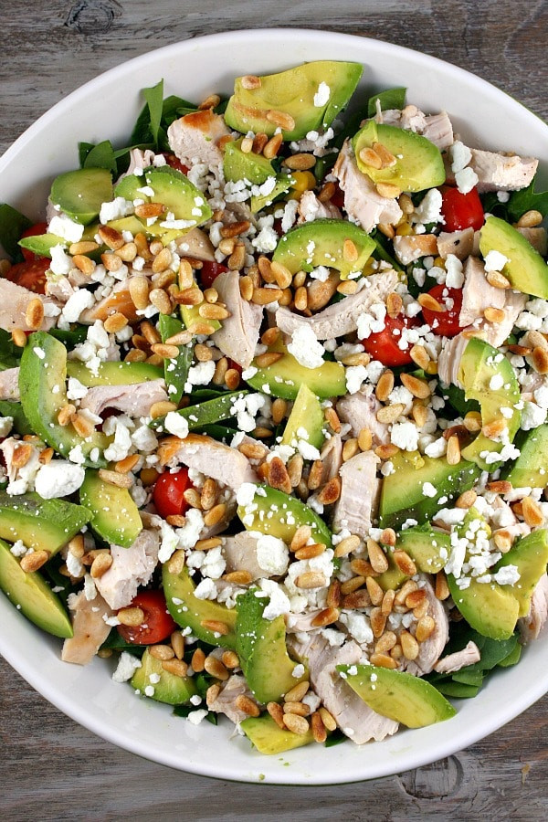 Chicken Spinach Salad
 Spinach Salad with Chicken Avocado and Goat Cheese