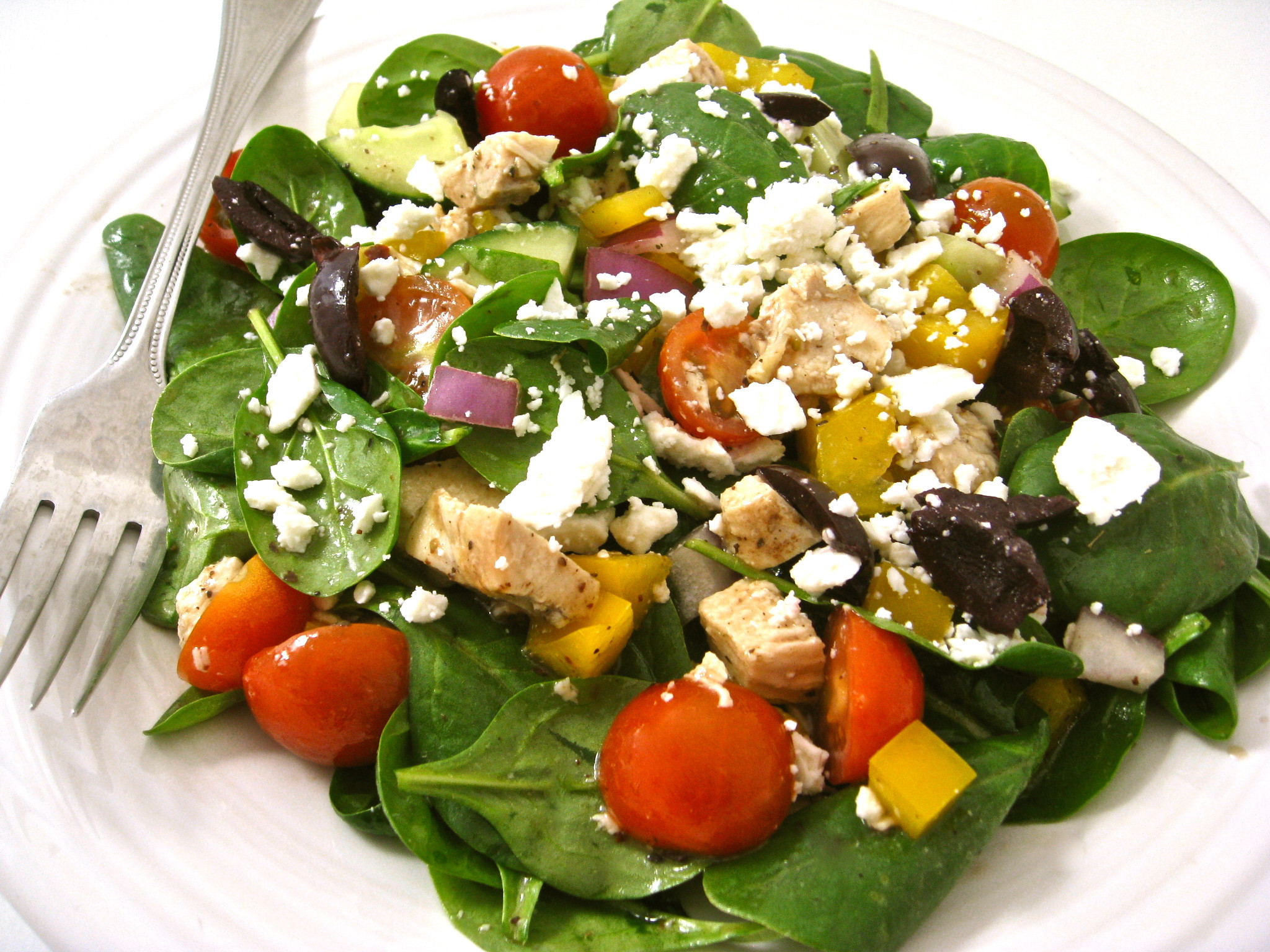 Chicken Spinach Salad
 Skinny Greek Style Chicken Spinach Salad with Weight