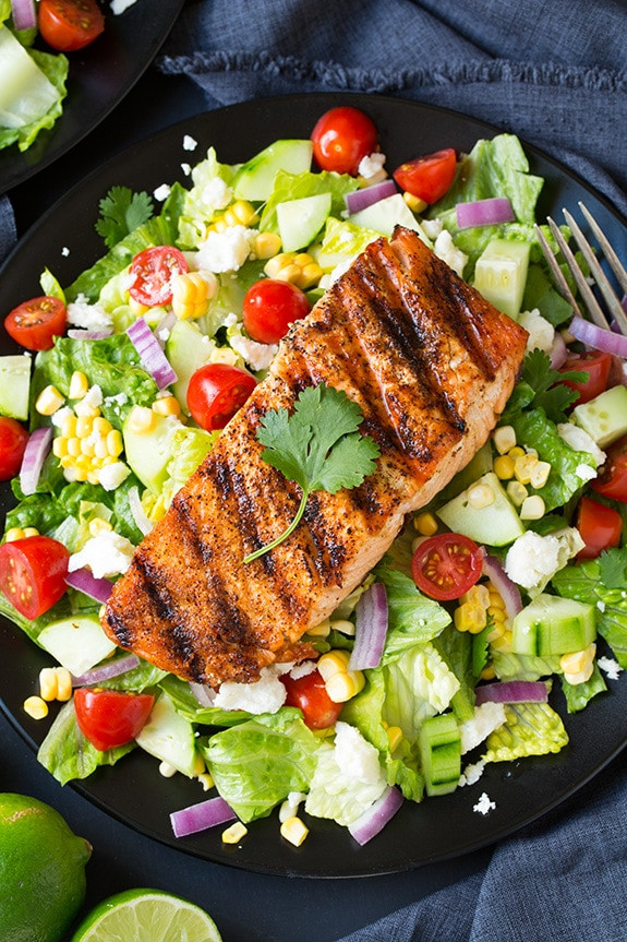 Cold Salmon Salad
 Mexican Grilled Salmon Salad with Avocado Ranch