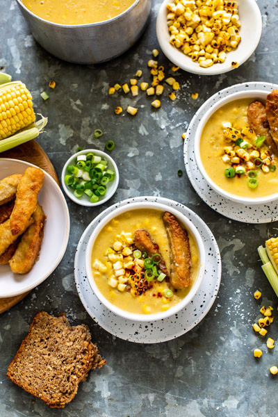 Corn Chowder Vegan
 Vegan Corn Chowder with Prawn Style Pieces