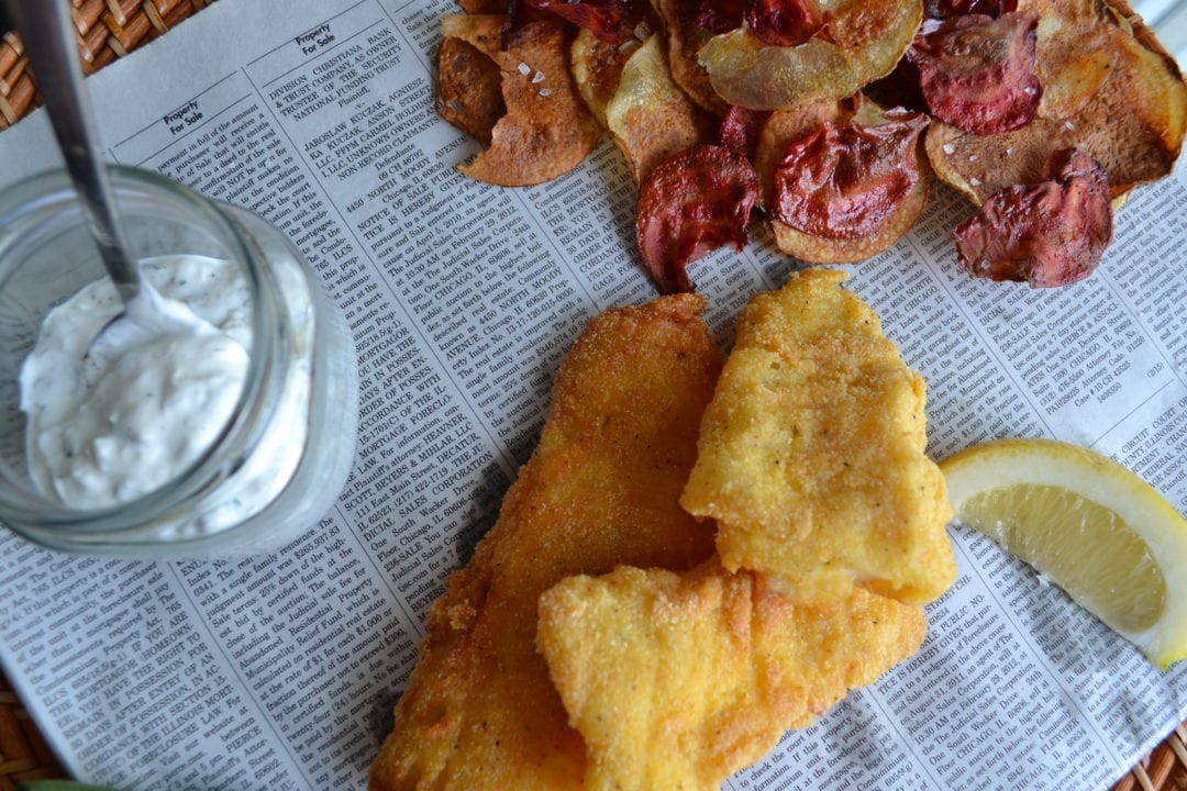 Cornmeal Crusted Fish
 Cornmeal Crusted Fish & “Chips”
