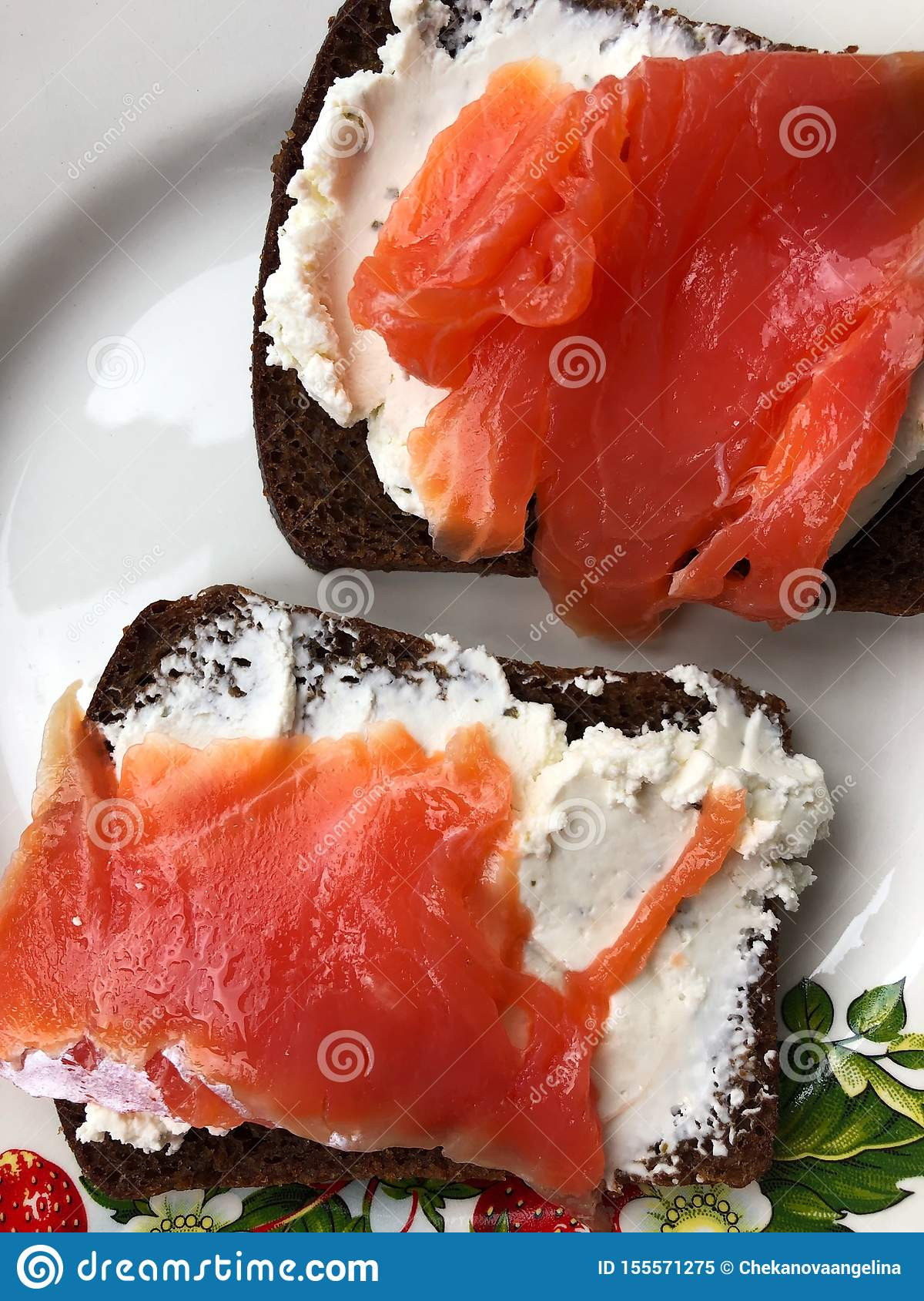 Cottage Cheese Sandwiches
 Sandwiches With Cottage Cheese And Salmon In A Plate Stock