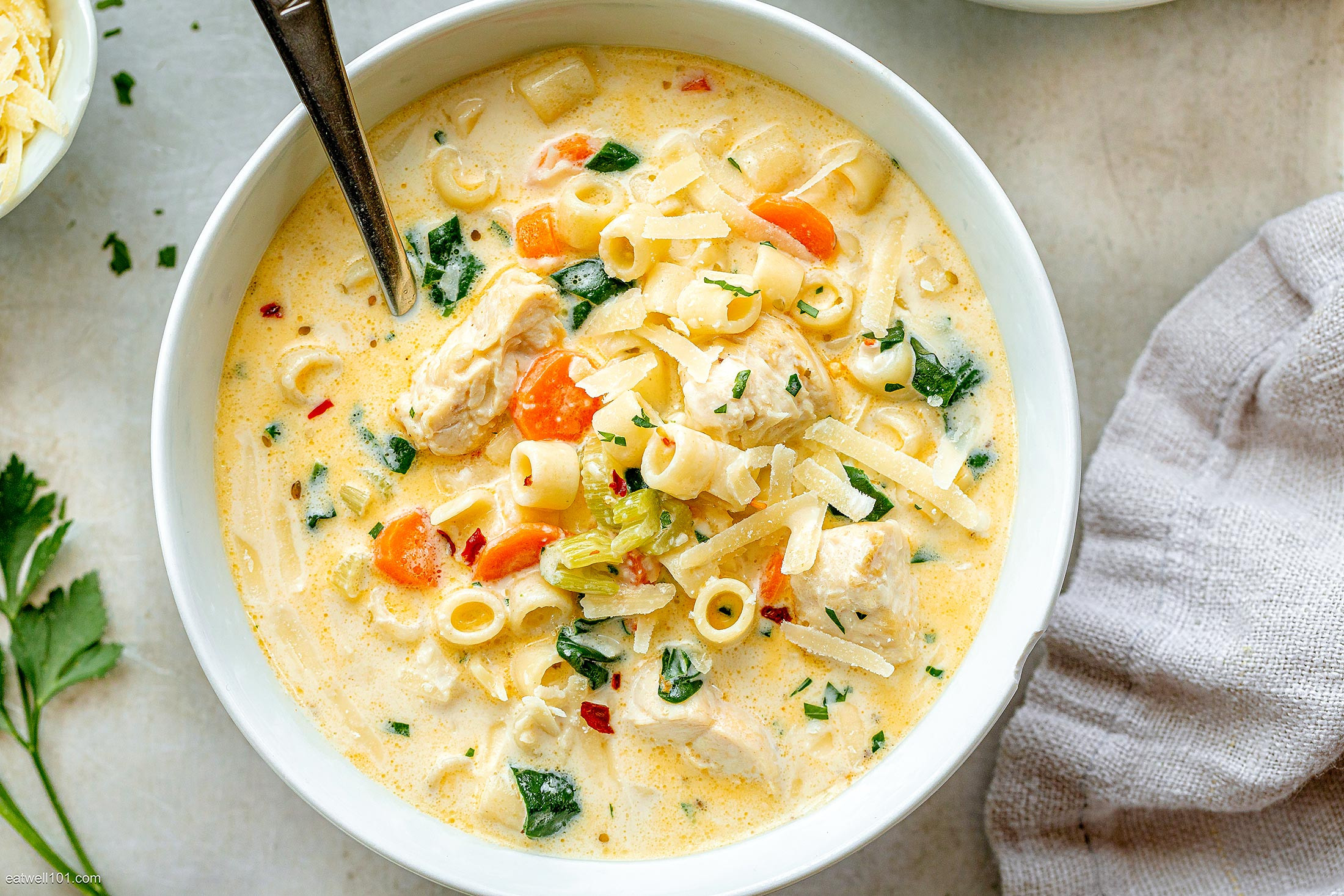 Creamy Chicken Soup Recipe
 Creamy Chicken Pasta Soup Recipe with carrot and Spinach