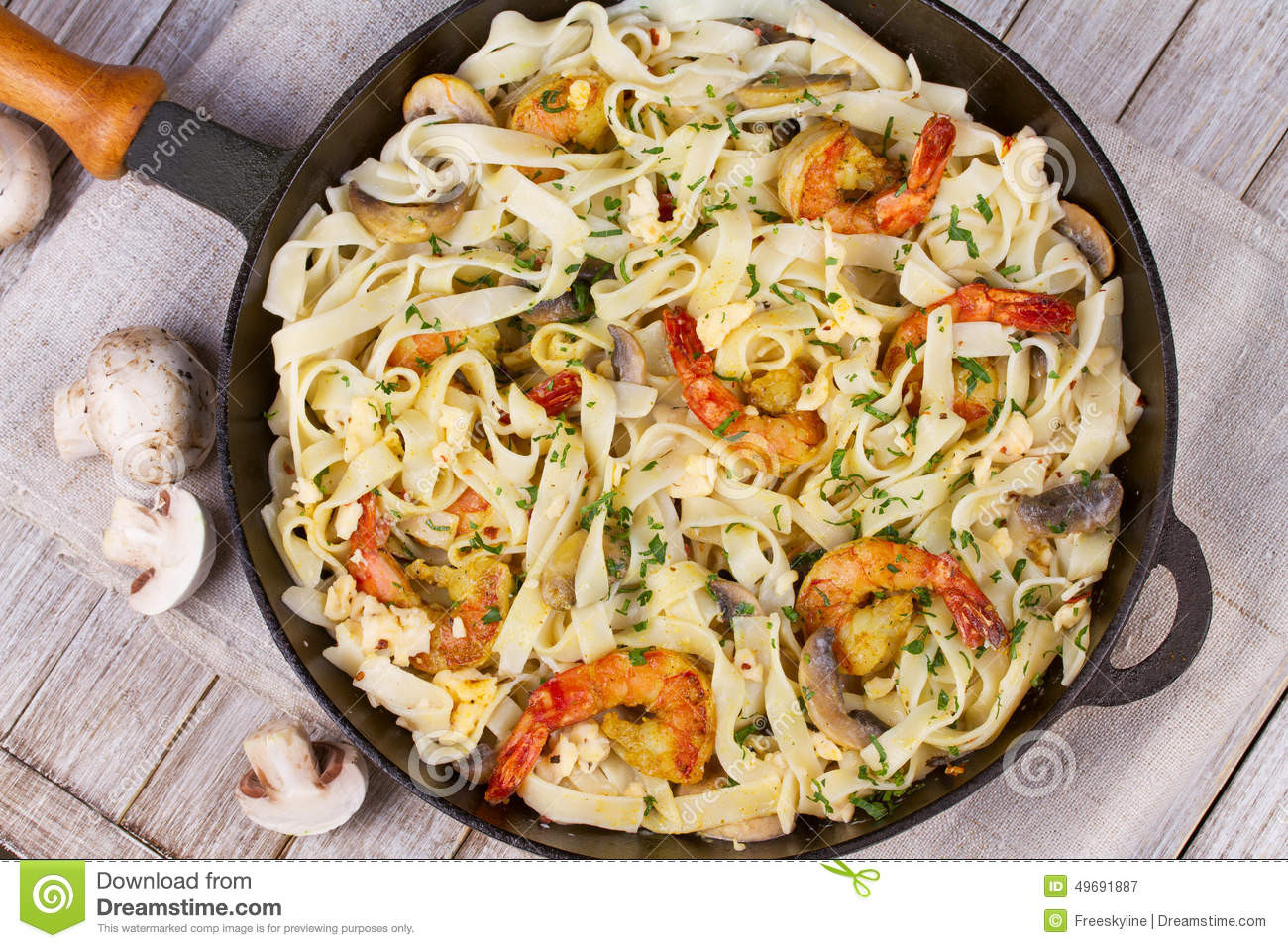 Creamy Shrimp And Mushroom Pasta
 Creamy Shrimp And Mushroom Pasta Stock Image Image of