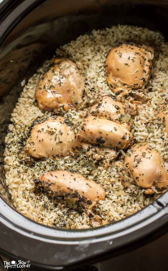 Crockpot Chicken Thighs And Rice
 slow cooker chicken and rice
