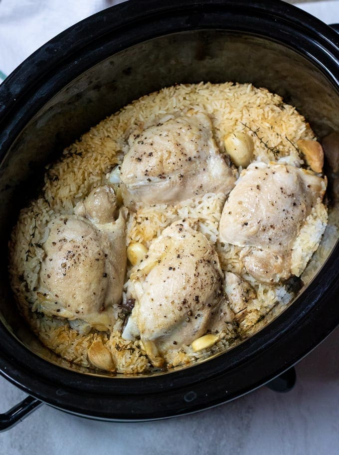 Crockpot Chicken Thighs And Rice
 Slow Cooker Lemon Garlic Chicken Thighs with Rice