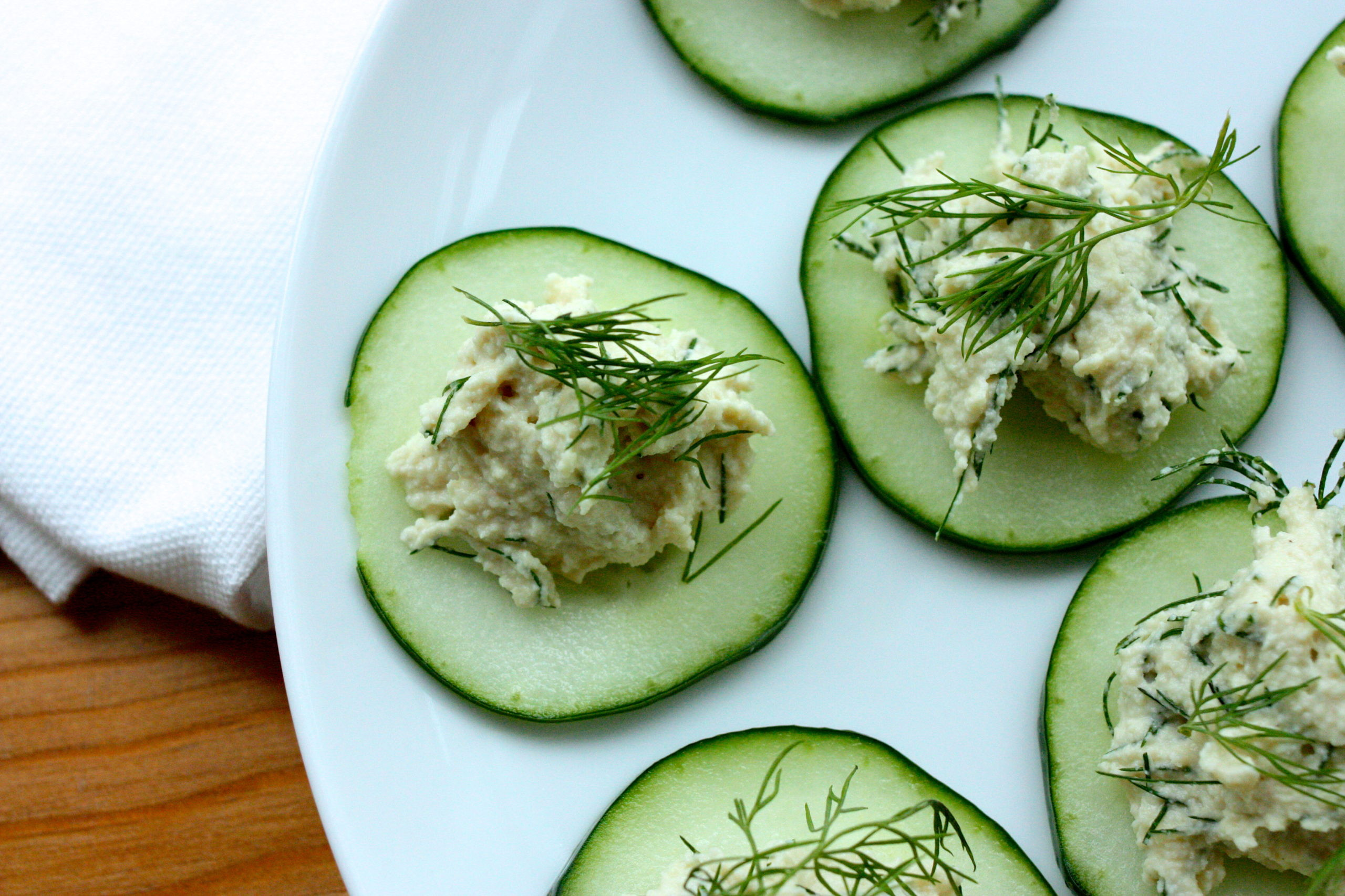 Cucumber Appetizers With Dill And Cream Cheese
 Seasonal Appetizer Cucumber Rounds with Raw Herbed Dill