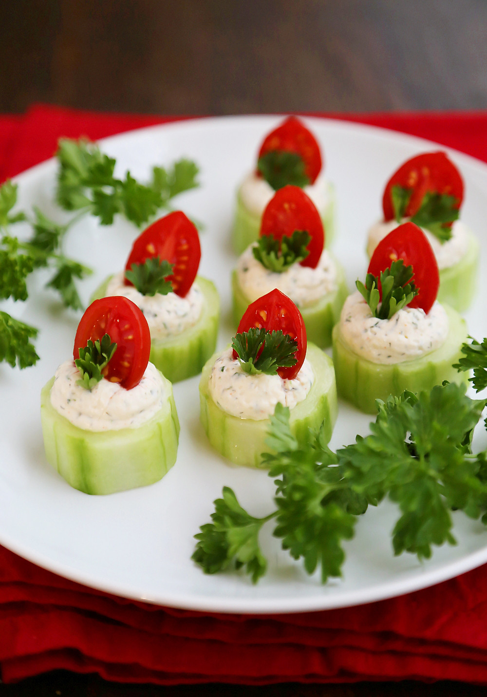 Cucumber Cream Cheese Appetizers
 Cucumber Tomato Bites with Creamy Parmesan Herb Spread