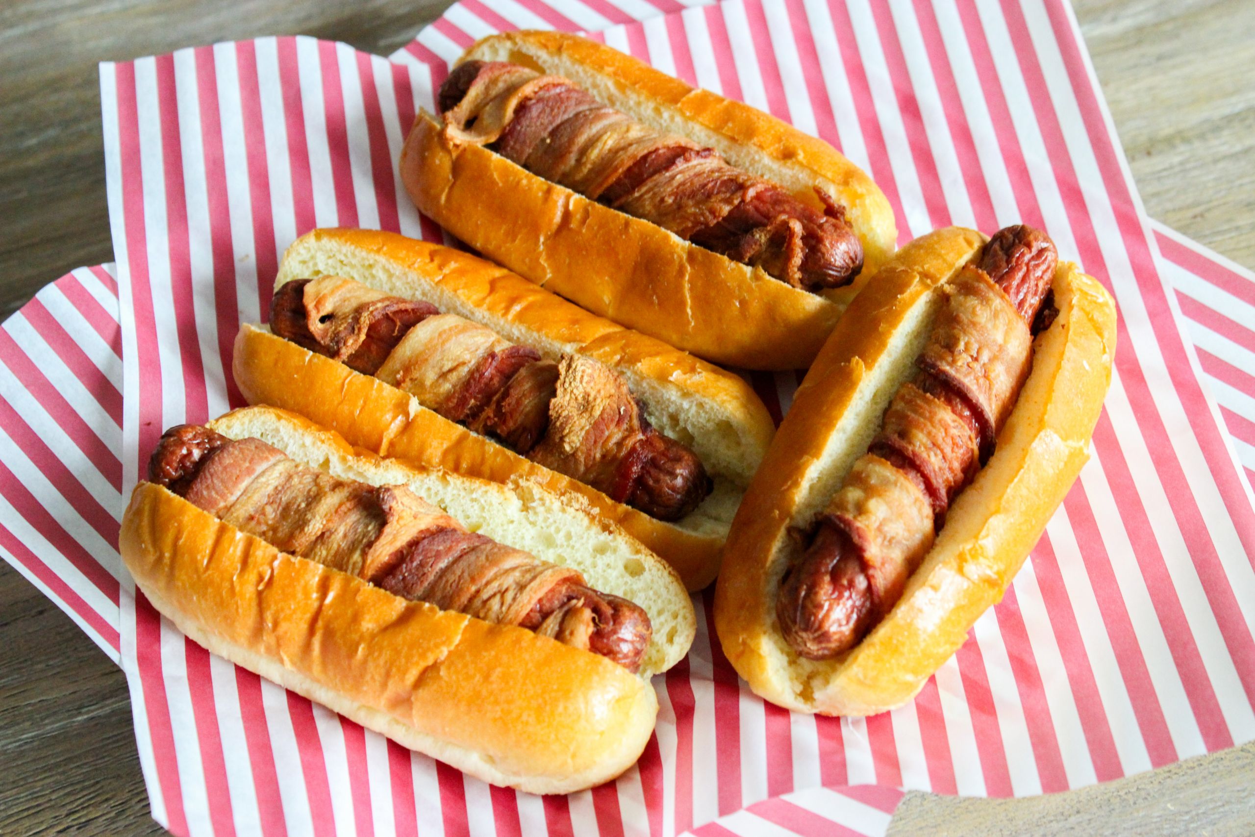 Deep Fried Bacon Wrapped Hot Dogs
 deep fried bacon wrapped hot dog recipe