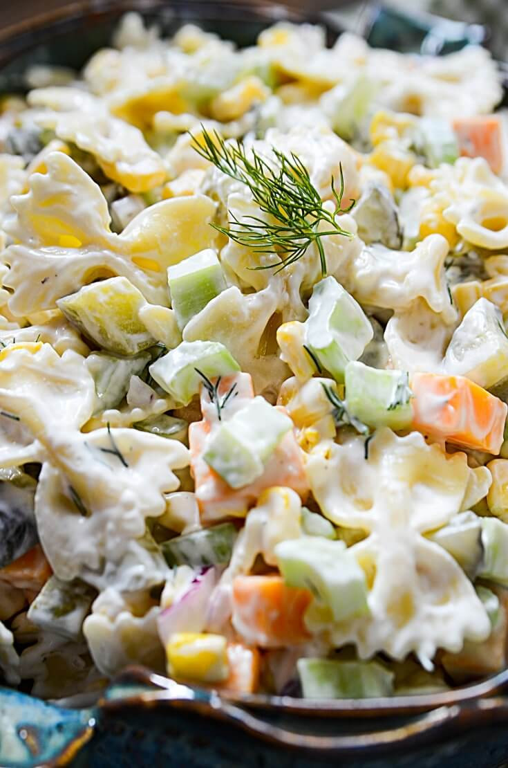 Dill Pickle Pasta Salad
 tangy and creamy dill pickle veggie pasta salad Super Yummy