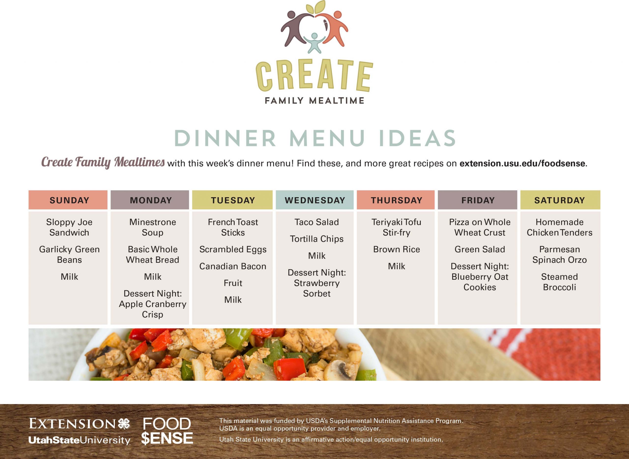 Dinner Menu Ideas
 Create Family Mealtime Weekly Menu Ideas – Eat Well Utah