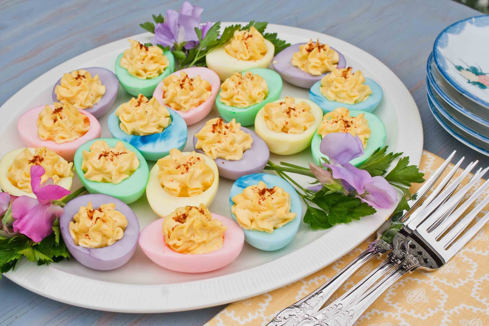 Dyed Deviled Eggs
 For the Love of Food Colored Deviled Eggs