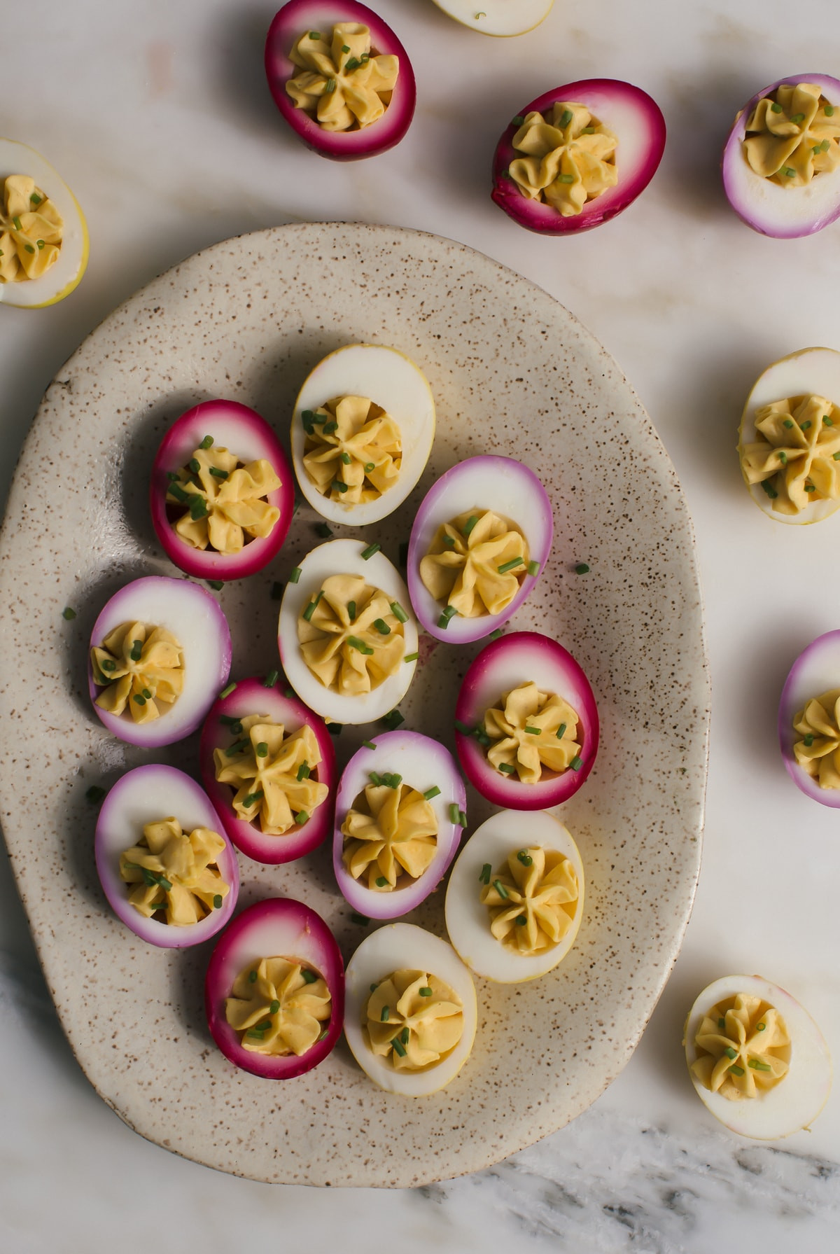 Dyed Deviled Eggs
 Naturally Dyed Pickled Deviled Eggs – A Cozy Kitchen