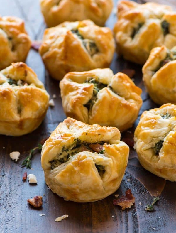 Easy Puff Pastry Appetizers
 Spinach Puffs with Cream Cheese Bacon and Feta
