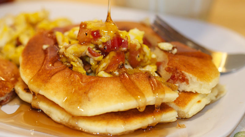 Eggs And Pancakes
 Eggs and Bacon Pancakes recipe from Betty Crocker