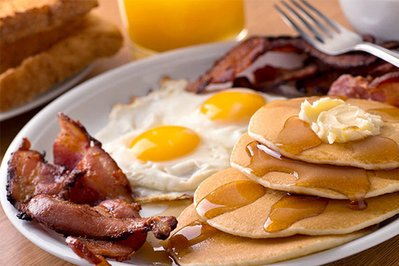 Eggs And Pancakes
 Bacon and Maple Syrup Pancakes