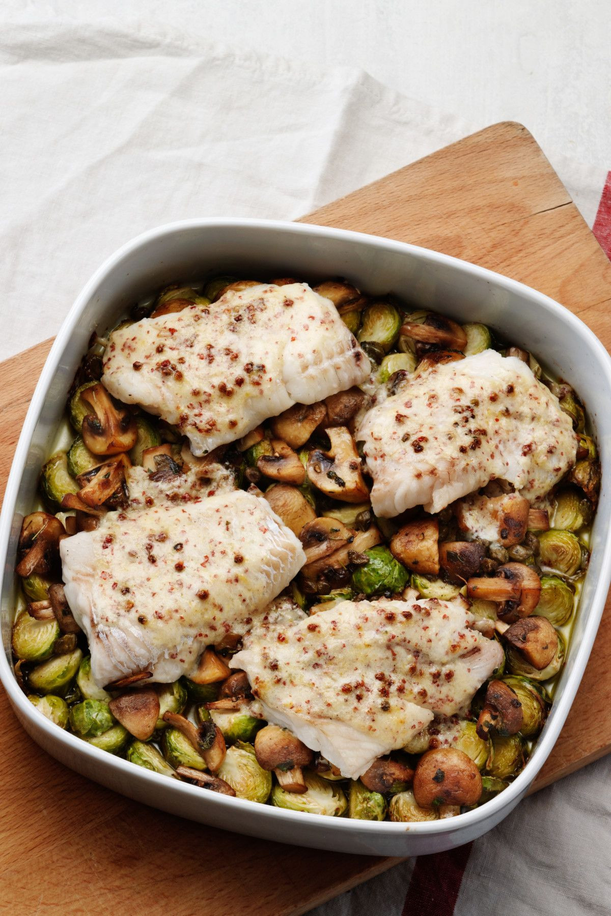 Fish And Mushrooms Recipes
 Butter baked fish with Brussels sprouts and mushrooms