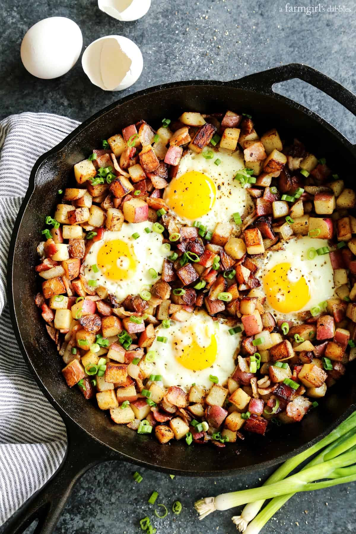 Fried Potatoes Breakfast
 Skillet Fried Potatoes with Bacon and Eggs • a farmgirl s