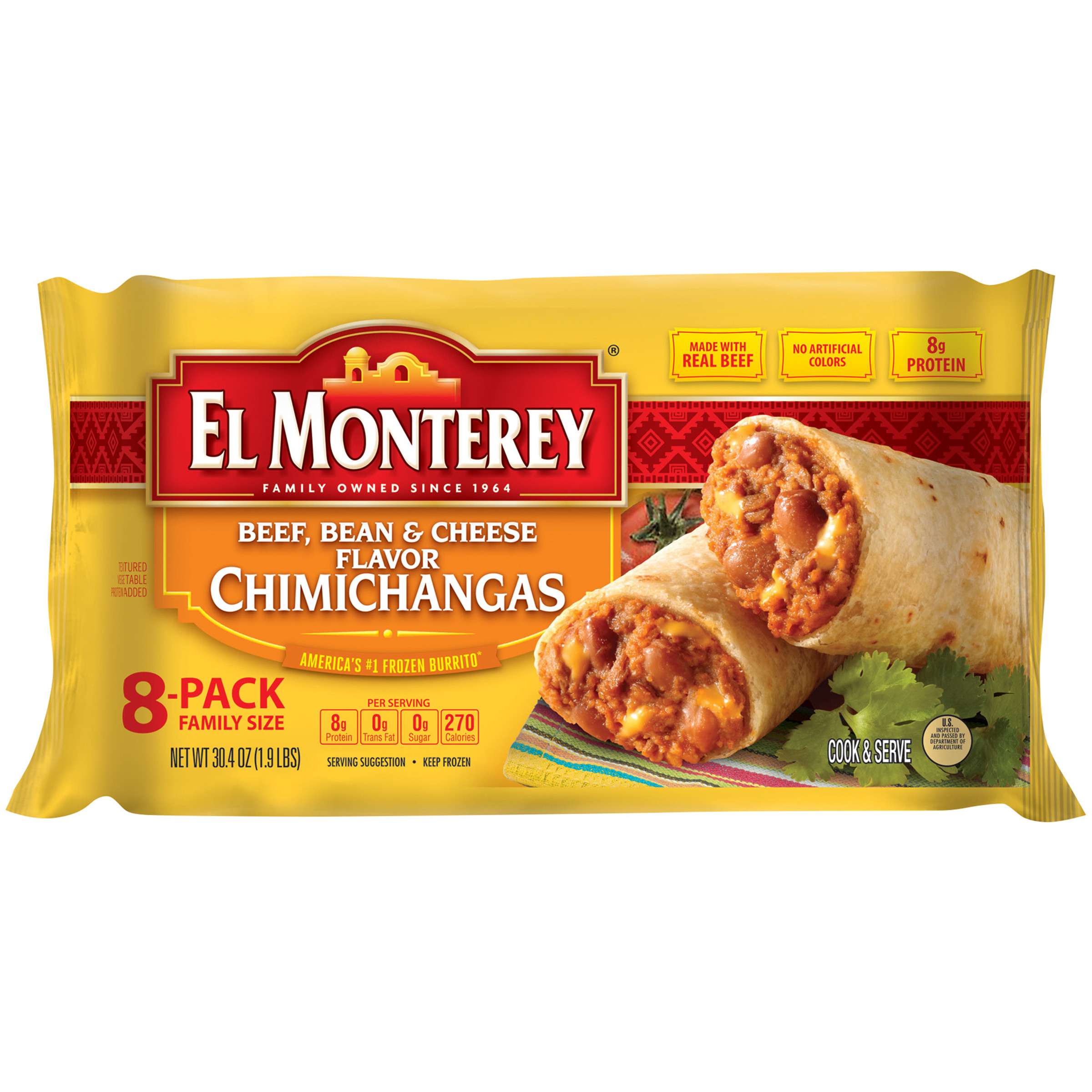 Frozen Mexican Dinners
 El Monterey Beef Bean and Cheese Chimichangas Authentic