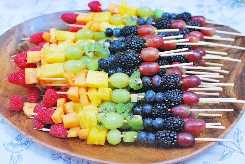 Fruit Skewer Appetizers
 Rainbow fruit skewers for Hazel Eli s first birthday