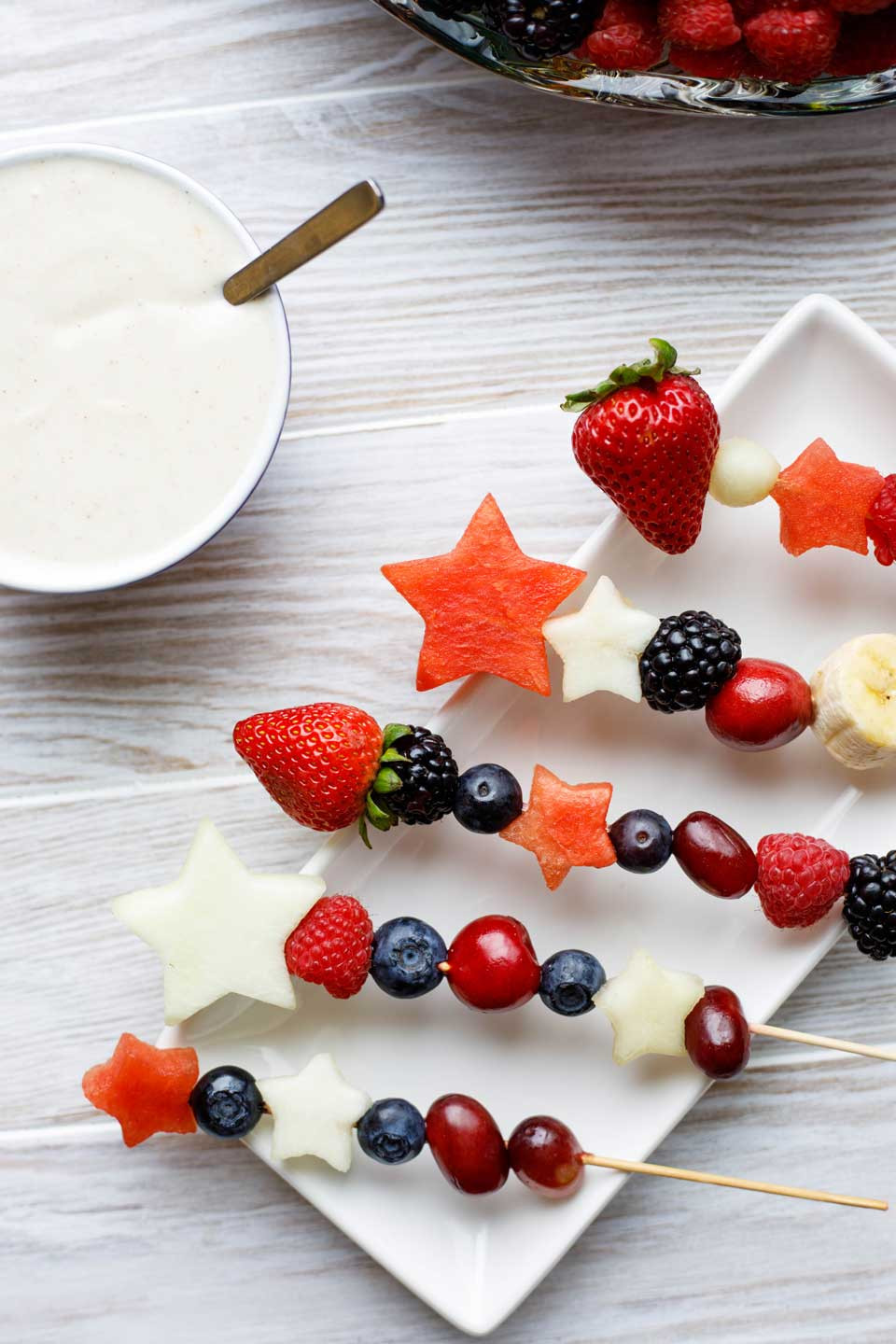 Fruit Skewer Appetizers
 Red White and Blue Fruit Kabobs 2 Ways – Appetizer or