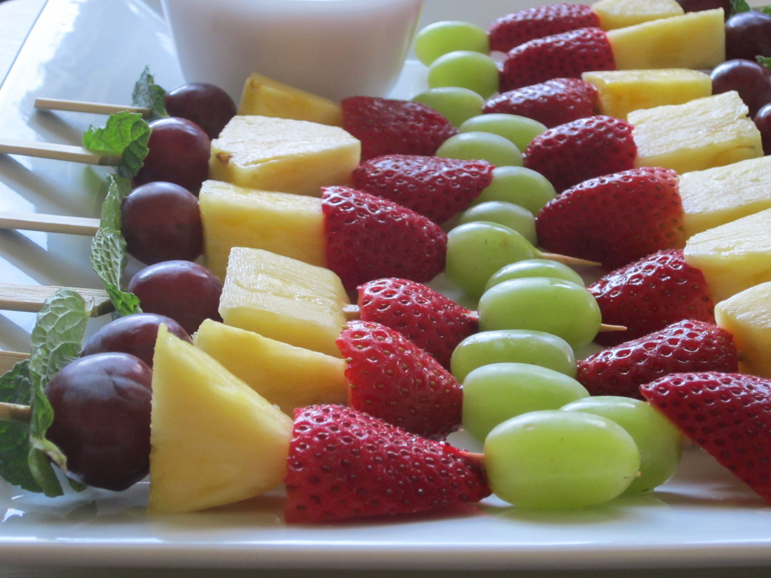 Fruit Skewer Appetizers
 Skewered Fruit with Mint and Berry Yogurt Dip