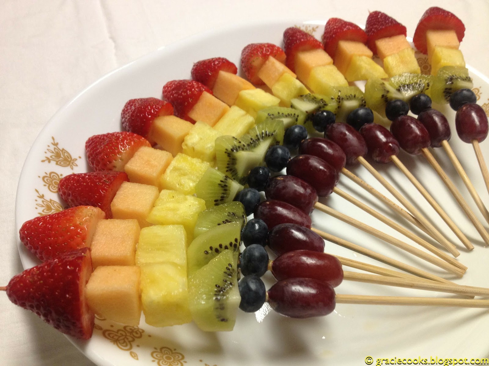 Fruit Skewer Appetizers
 Gracie Cooks Rainbow Fruit Skewers for Wedding Hors D