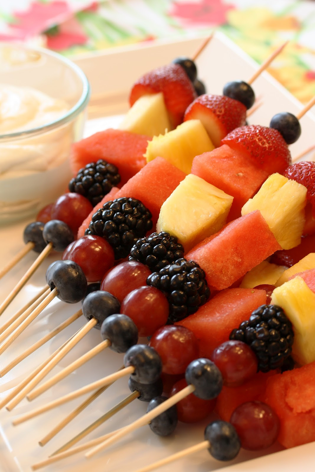 Fruit Skewer Appetizers
 Summer Fruit Kabobs & Mascarpone Dip Saving Room for Dessert