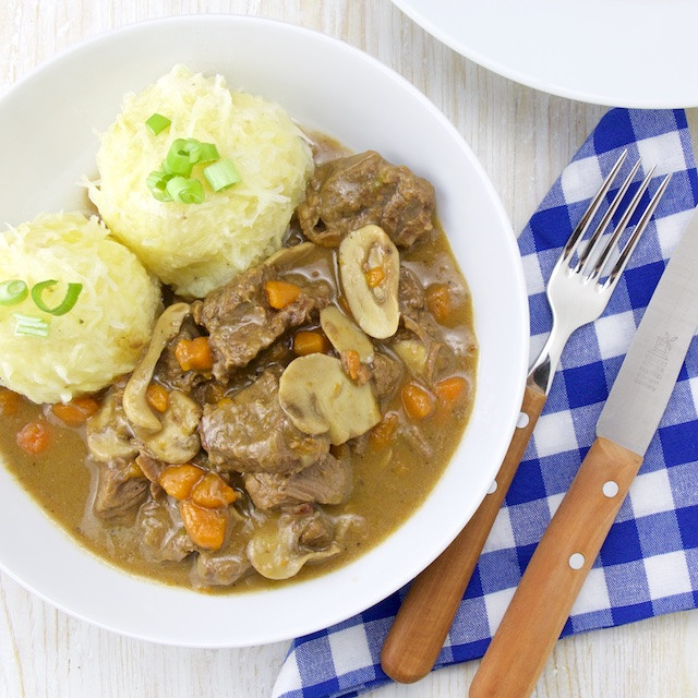 German Beef Stew
 German beer beef stew with Knödeln – The FoodOlic recipes