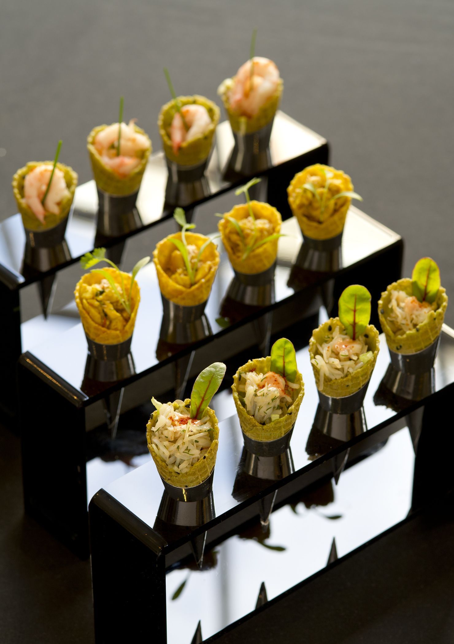 Gourmet Cold Appetizers
 195 Piccadilly canapes Coronation Chicken Cones