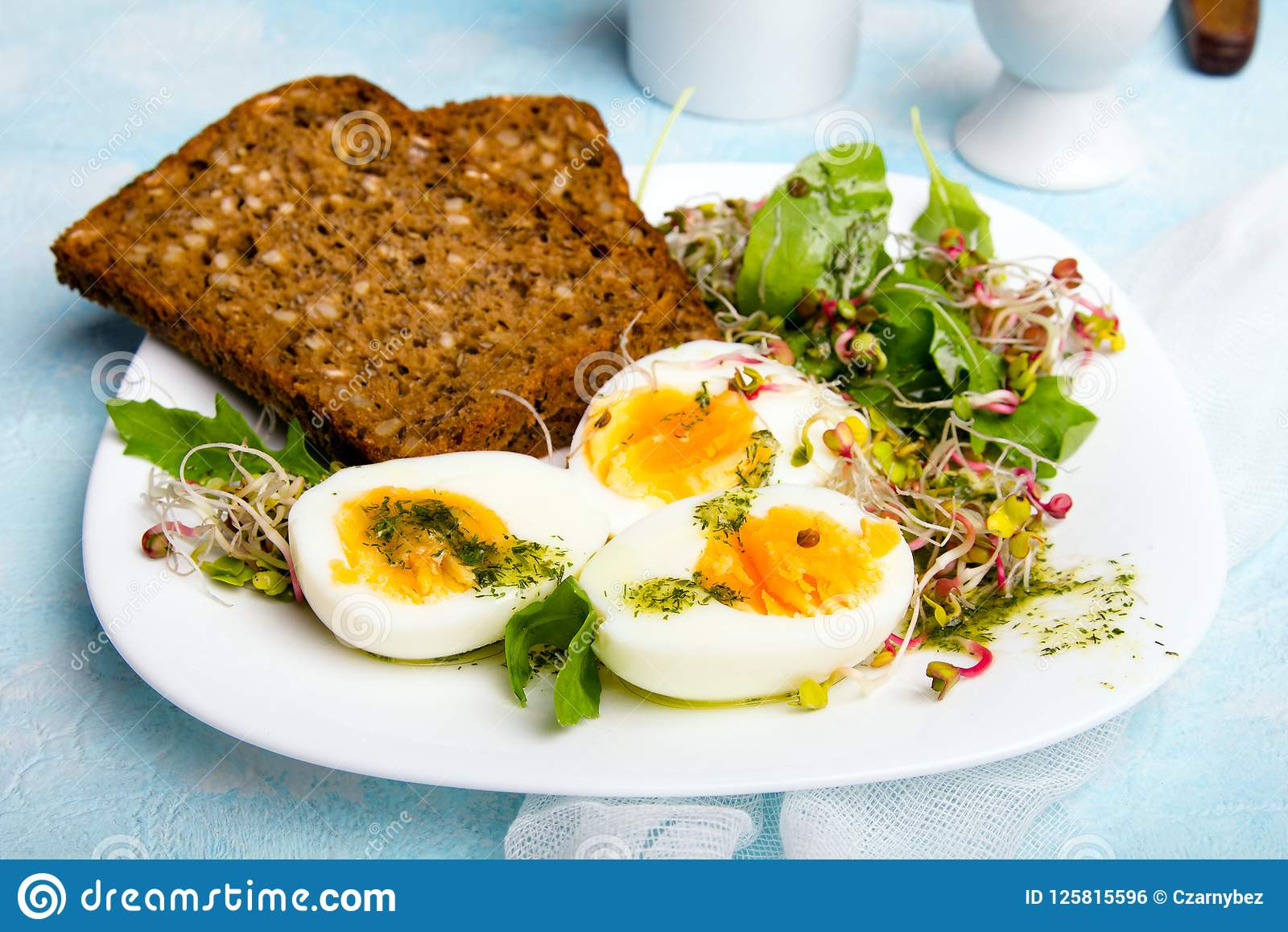 Healthy Breakfast With Boiled Eggs
 Healthy Breakfast Hard Boiled Eggs Fresh Radish Sprouts