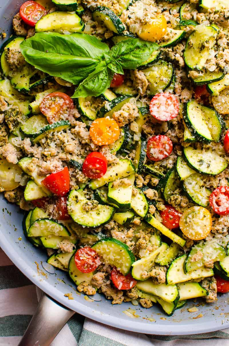 Healthy Dinner Ideas With Ground Turkey
 Low Carb Ground Turkey Zucchini Skillet with Pesto iFOODreal